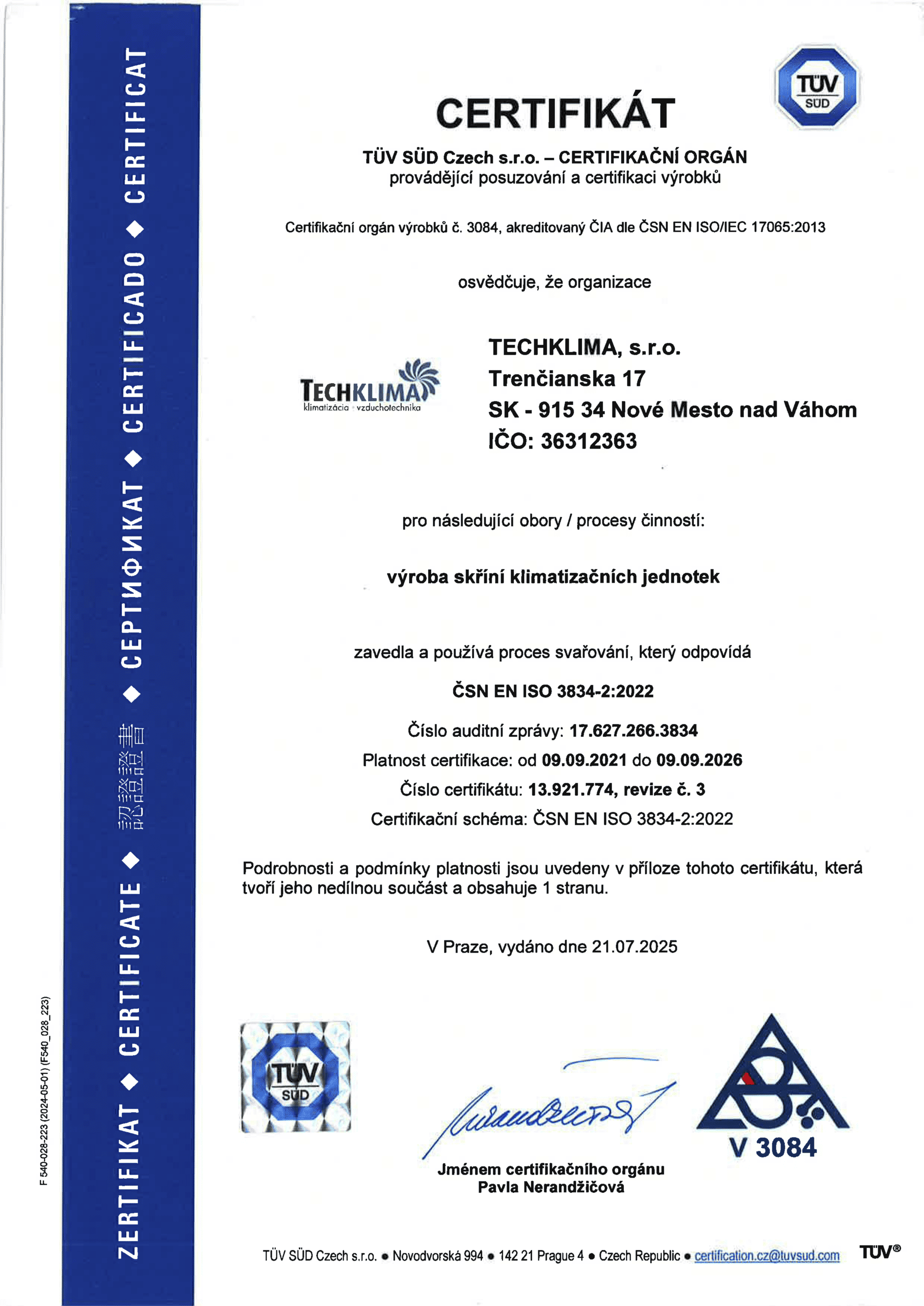 Certifikat Techklima