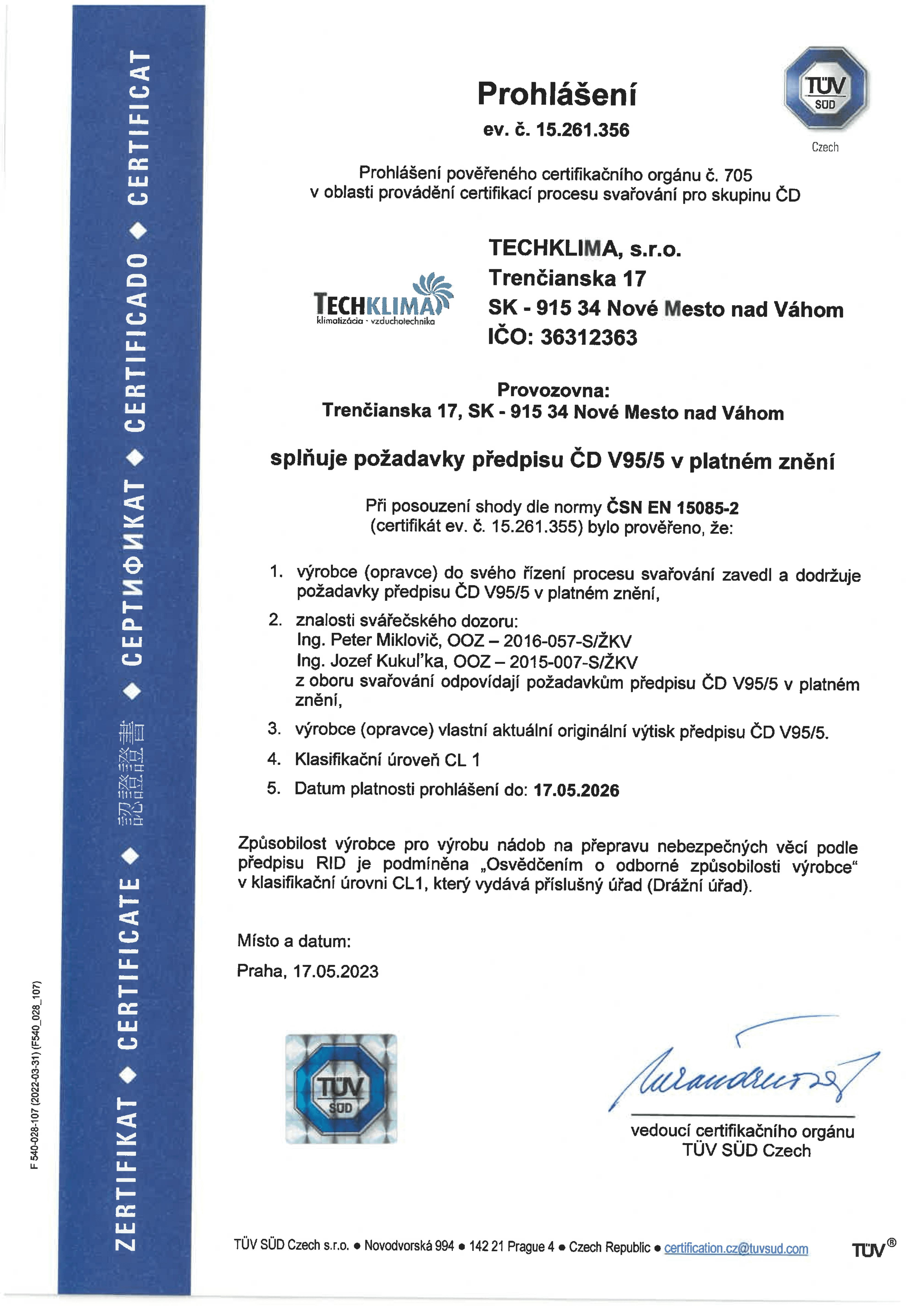 Certifikat Techklima