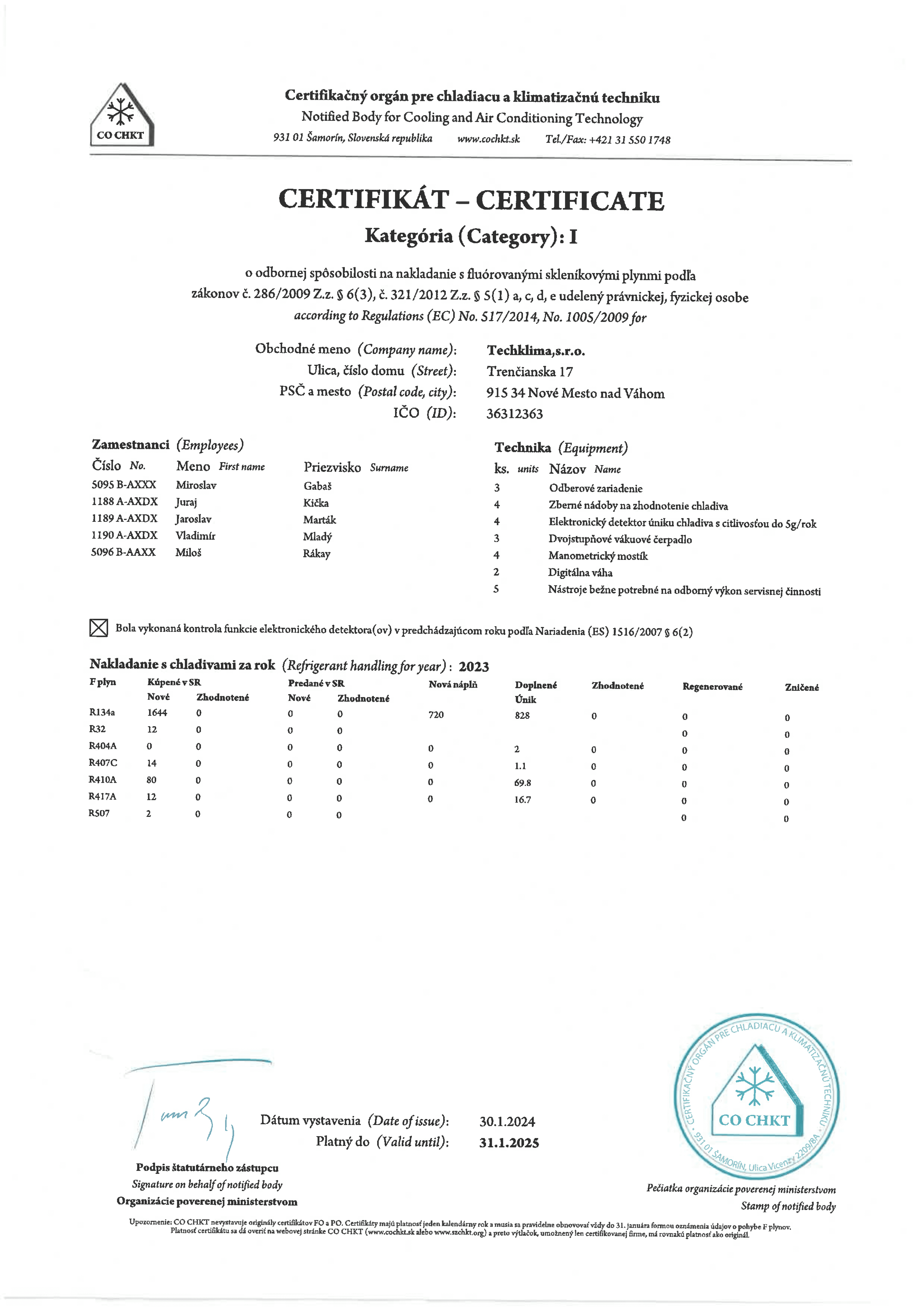 Certifikat Techklima