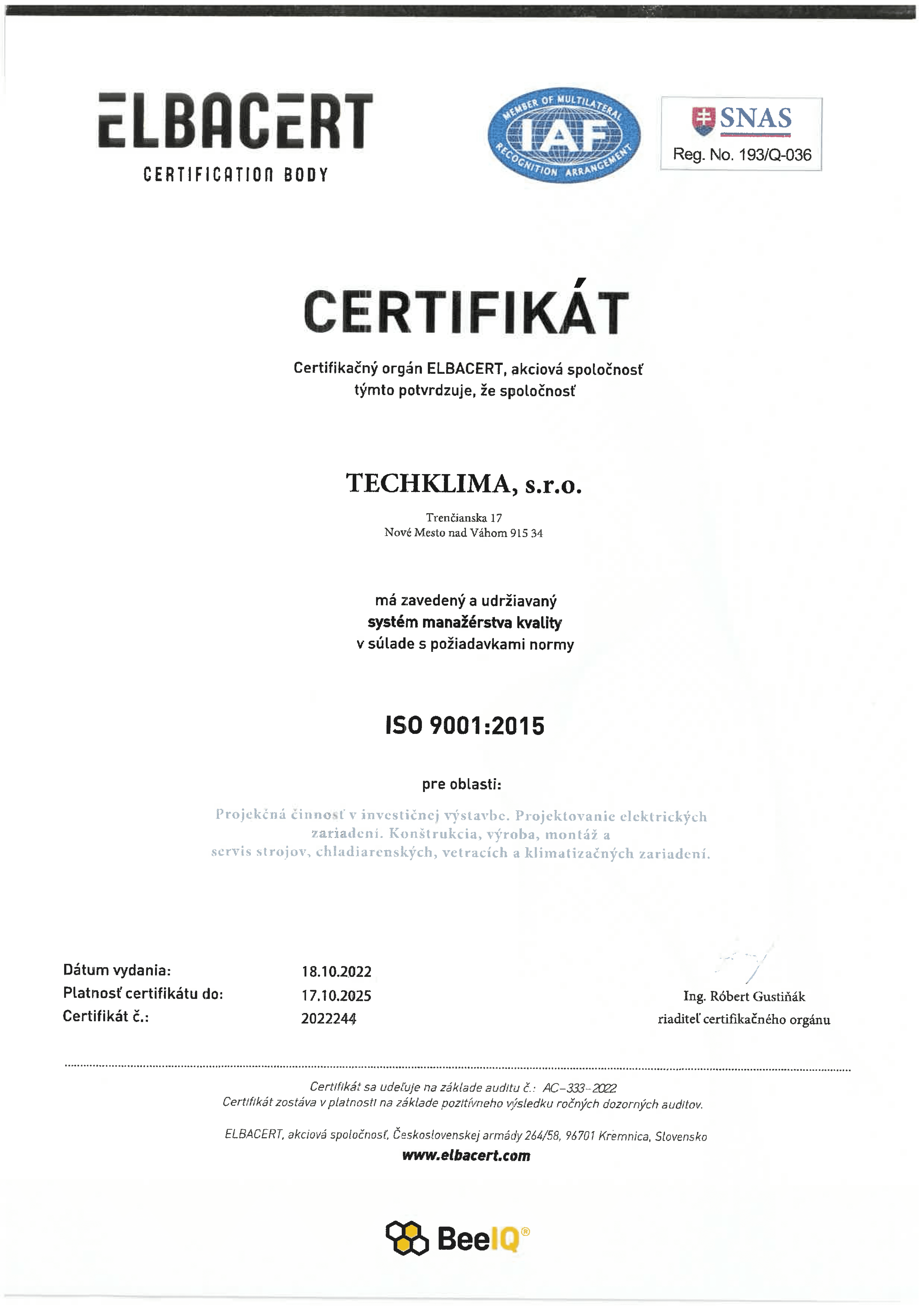 Certifikat Techklima