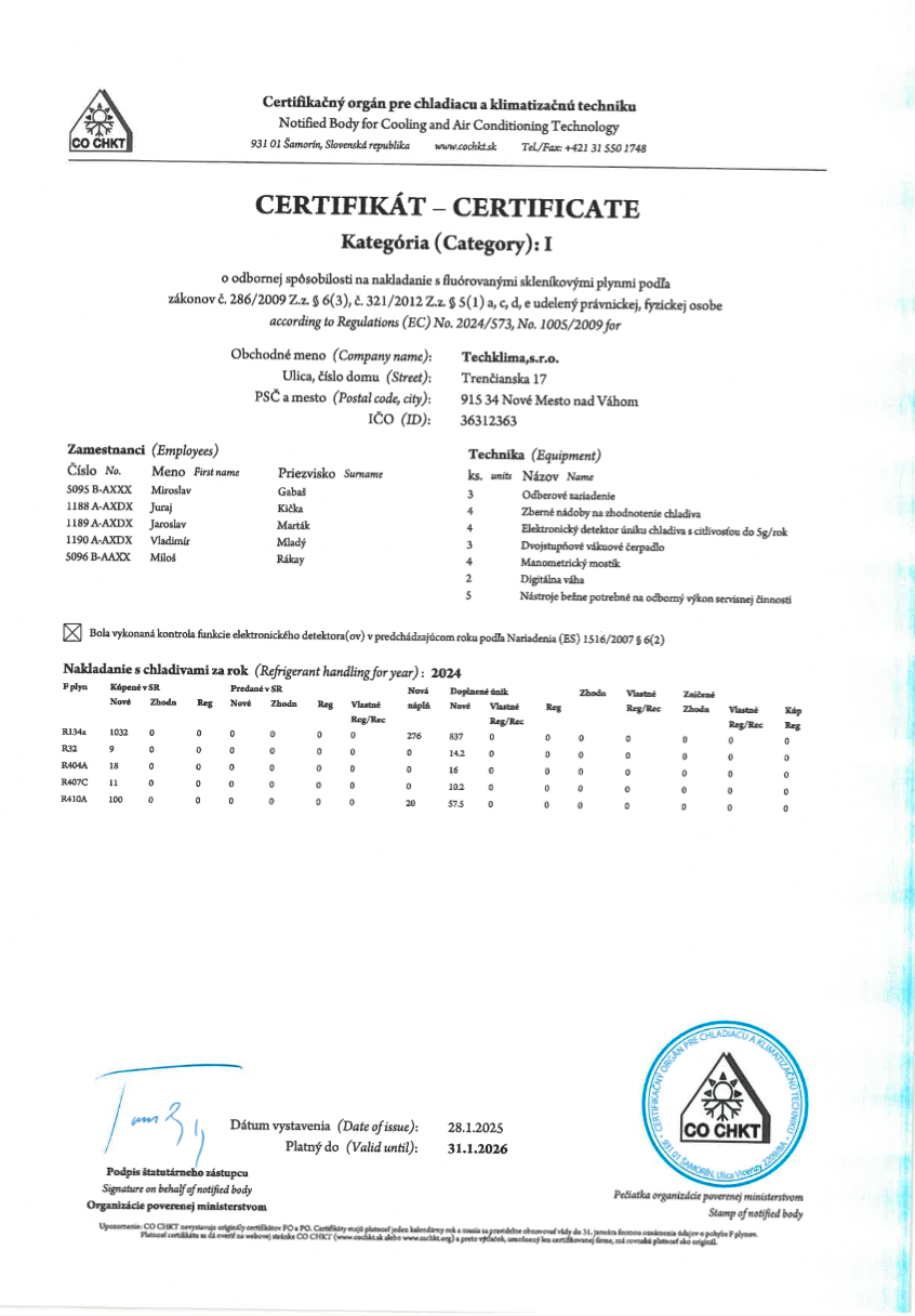 Certifikat Techklima