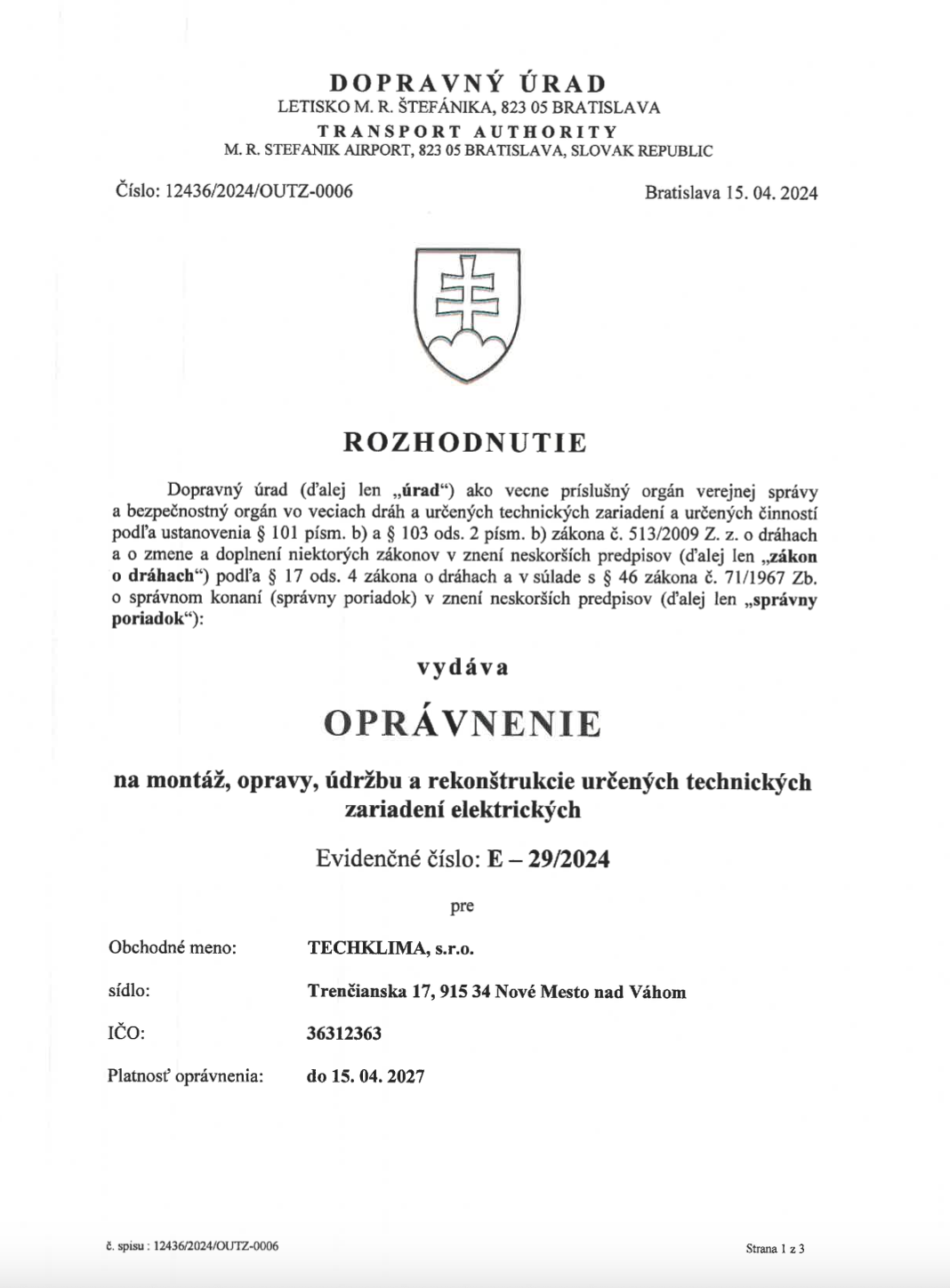 Certifikat Techklima